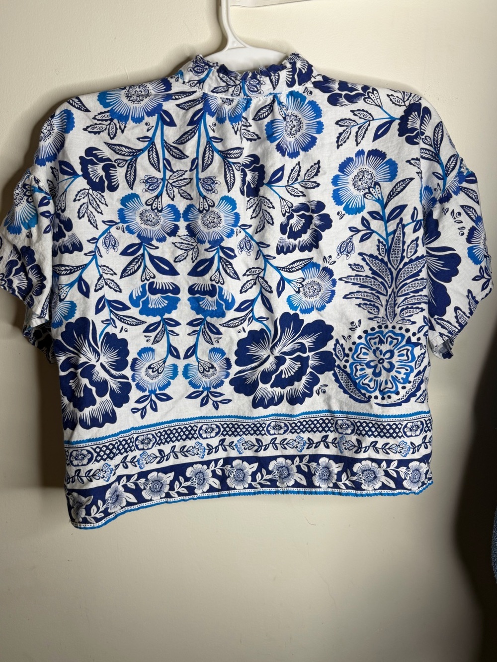 Rachel Zoe Blue and Navy Floral Split-Neck Top - Picture 5 of 5